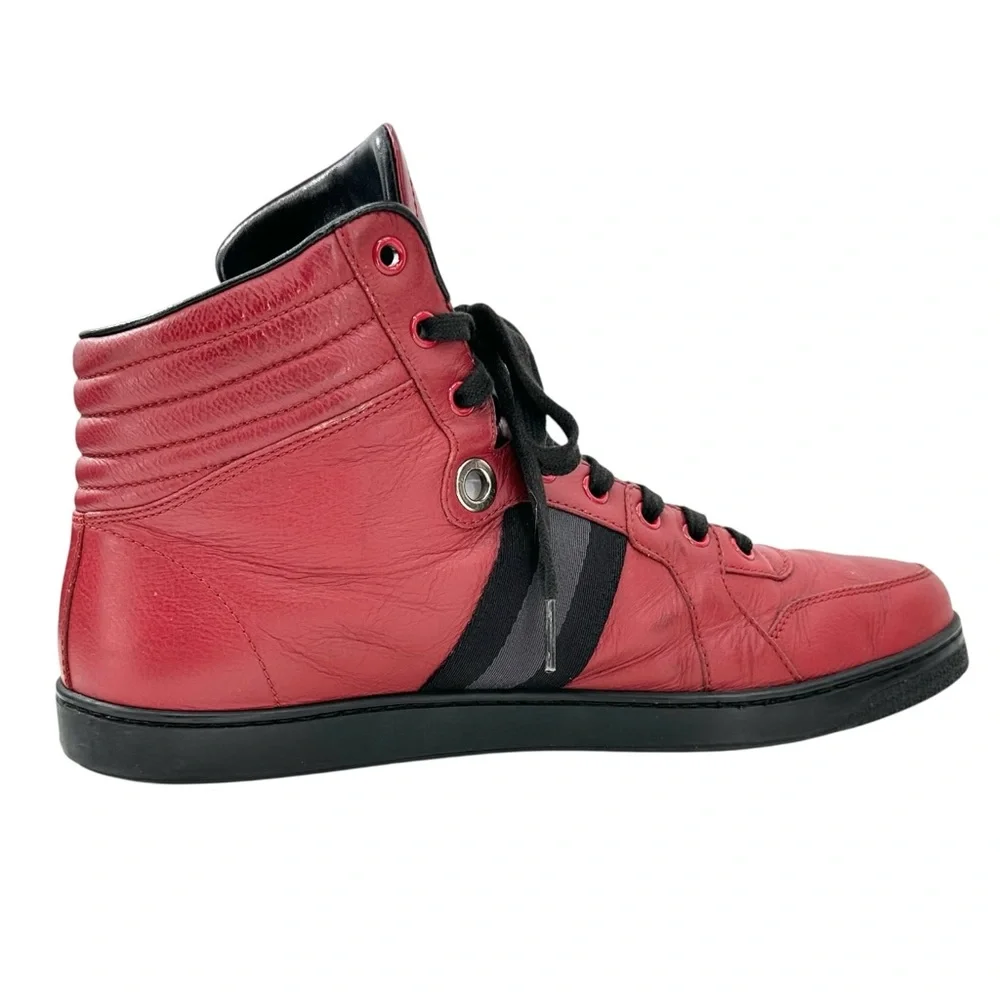 GUCCI Viaggio GG Red & Black Men's Leather High Top Lace Up Sneakers sz 8.5